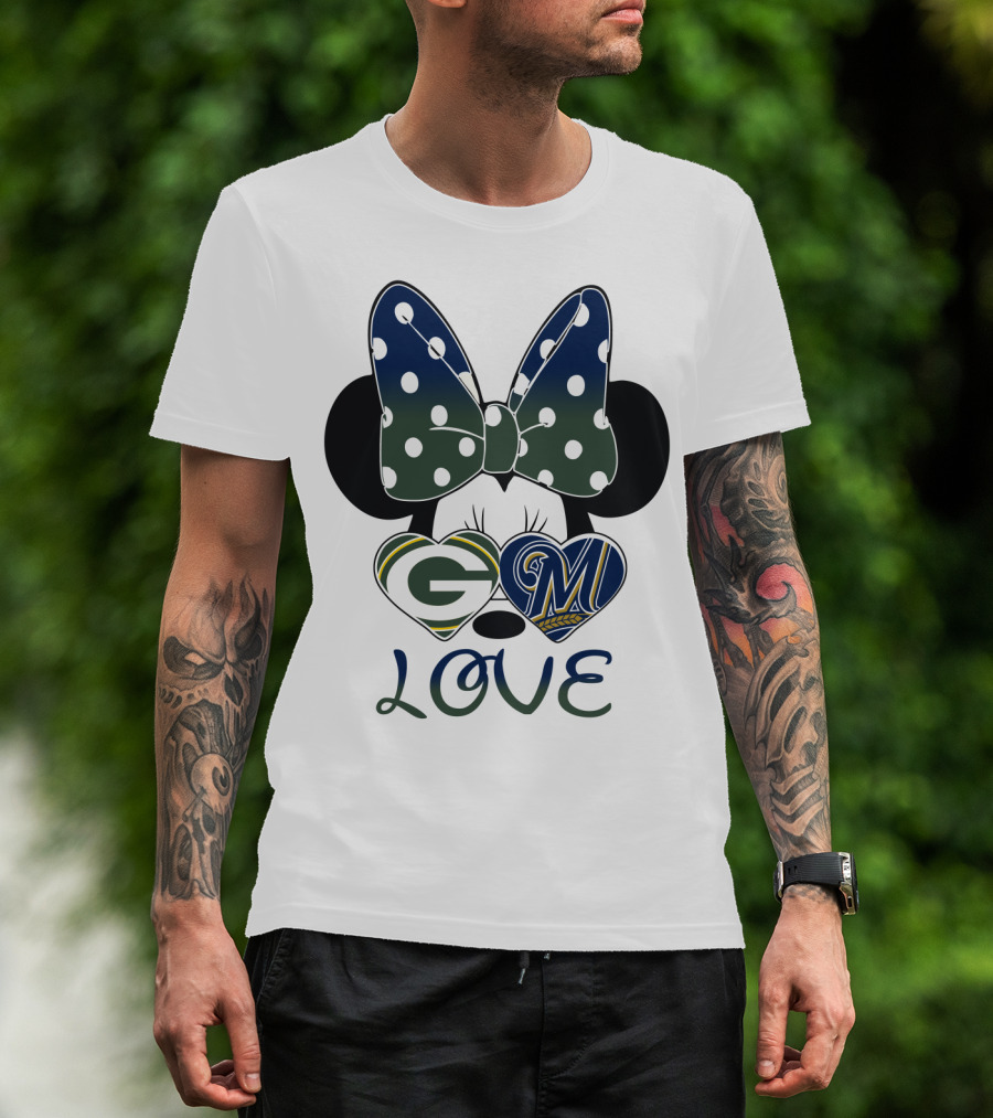 Green Bay Packers Milwaukee Brewers Minnie Mouse Love T-Shirt