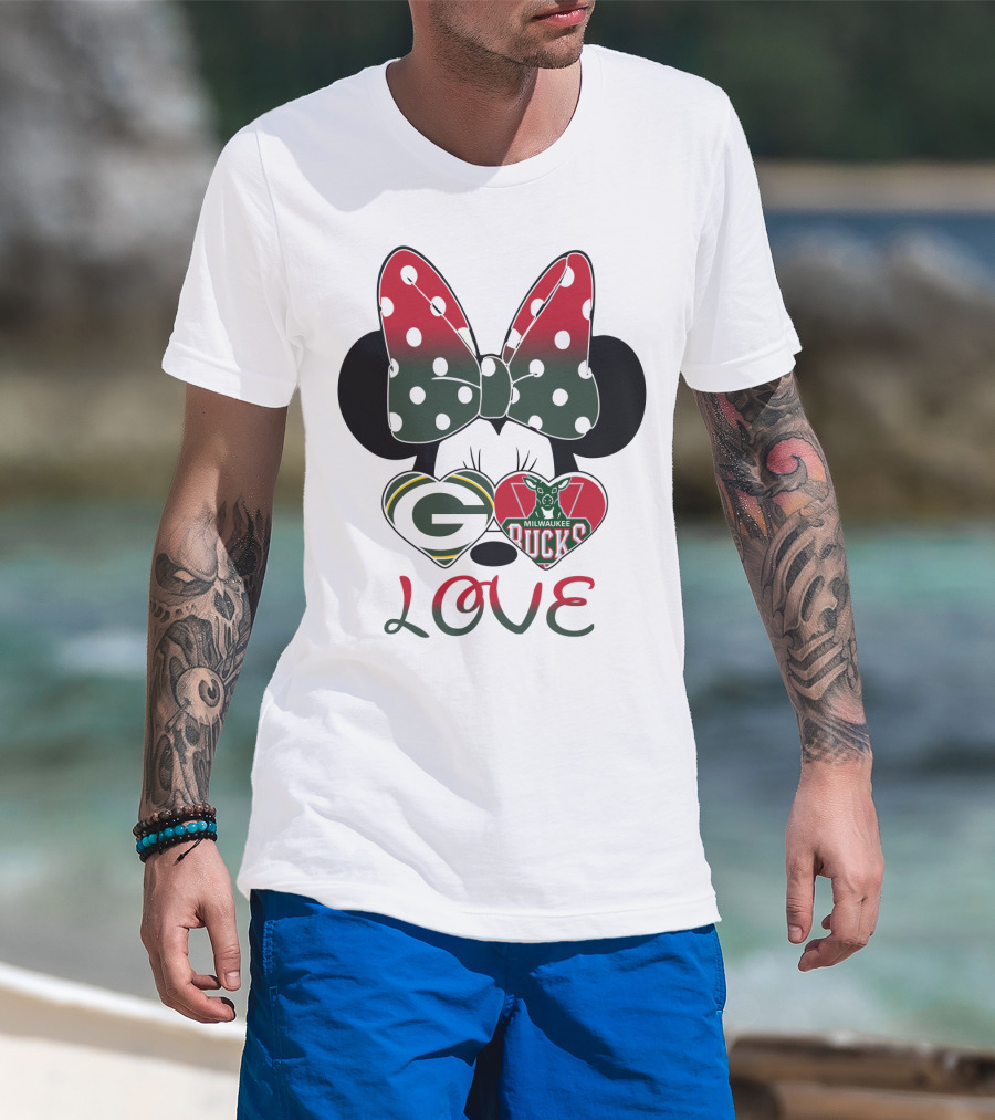 Love Minnie Mouse Green Bay Packers Milwaukee Bucks T-Shirt