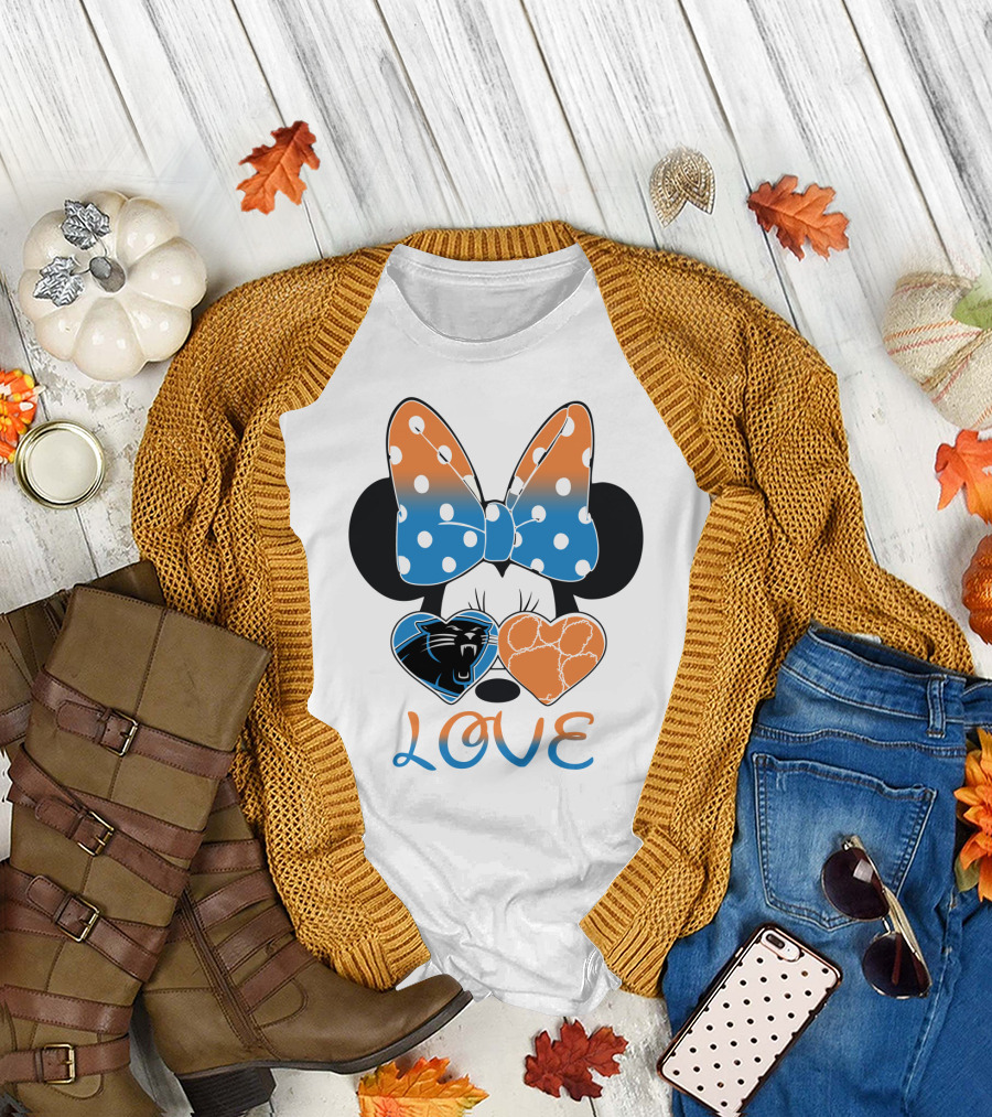 Minnie Mouse Bow Love Panthers Clemson Mix T-Shirt