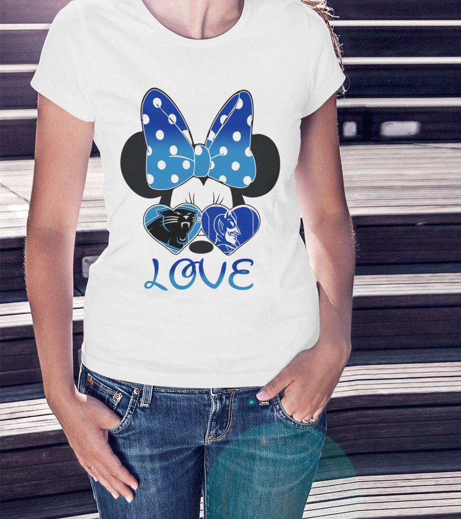 Love Carolina Panthers Duke Blue Devils Disney Bow T-Shirt