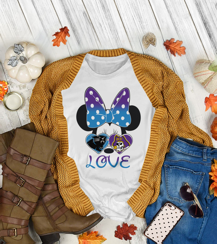 Love Panthers Ecu Pirates Minnie Bow T-Shirt