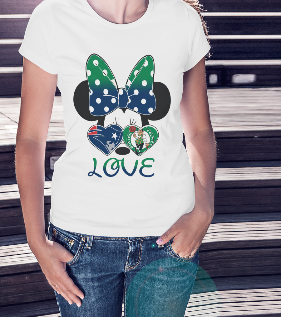 Love Minnie Bow Patriots Celtics T-Shirt