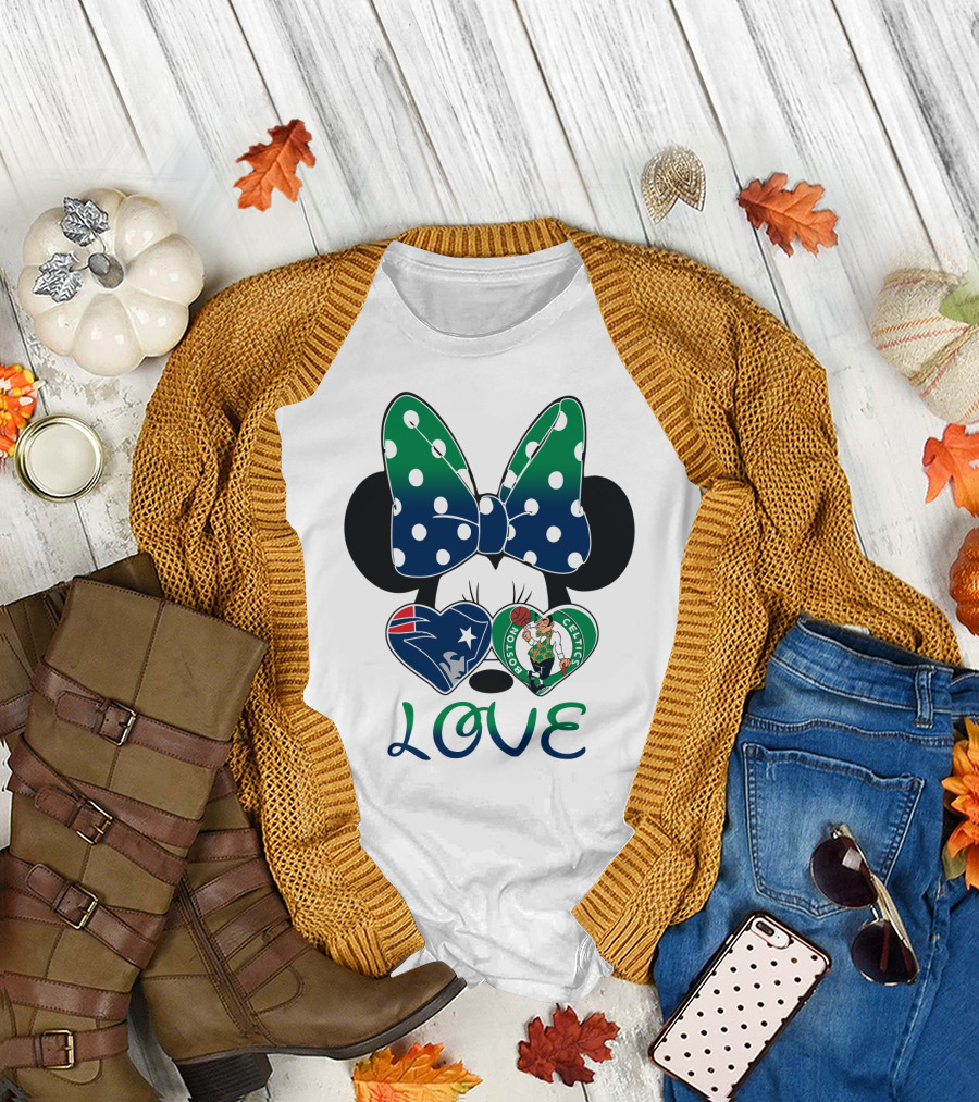 Love Minnie Bow Patriots Celtics T-Shirt