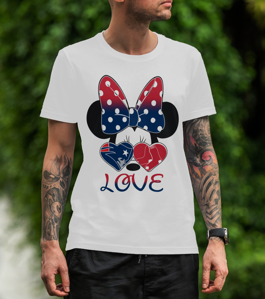 Love Minnie Bow Hearts Patriots Red Sox T-Shirt