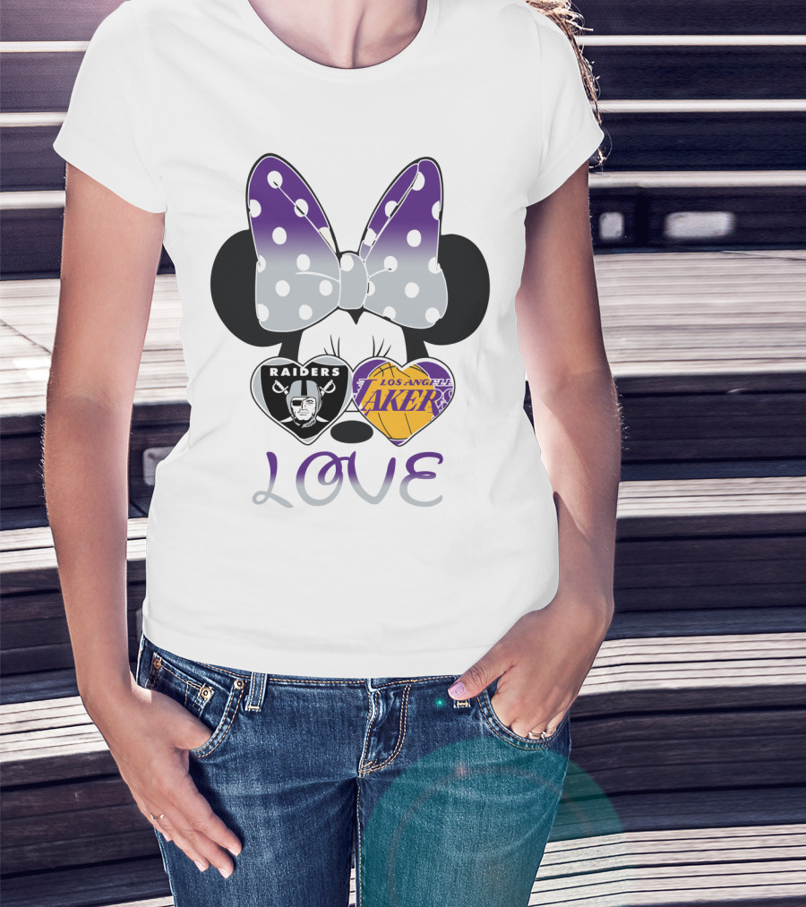Los Angeles Lakers Raiders Love Minnie Bow T-Shirt