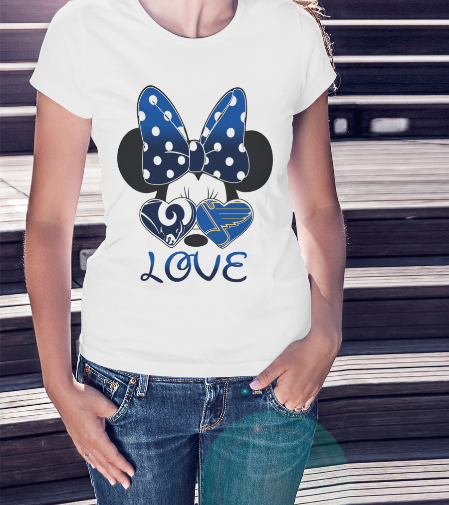 Love Minnie Mouse Rams Blues Hearts T-Shirt