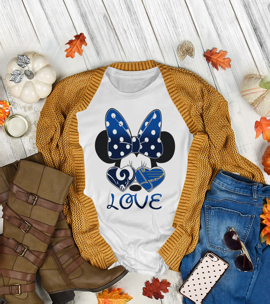 Love Minnie Mouse Rams Blues Hearts T-Shirt