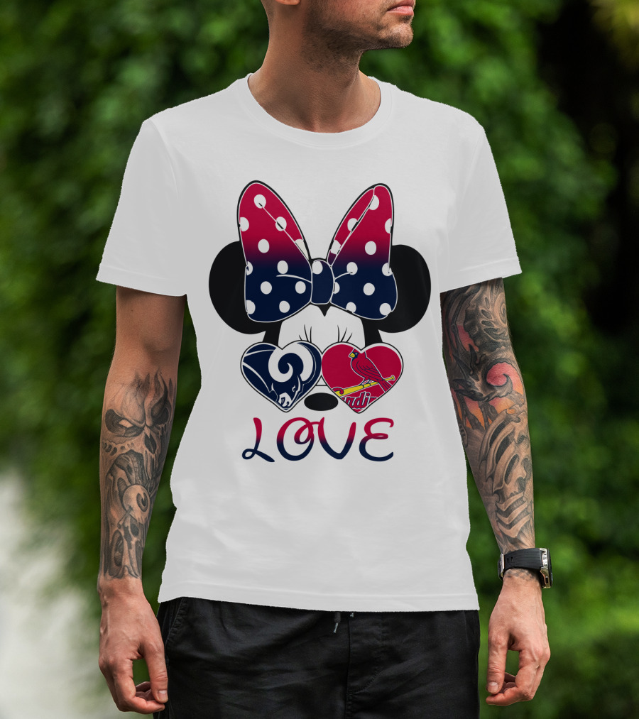 Love Mickey Ears Bow St. Louis Rams Cardinals Hearts T-Shirt