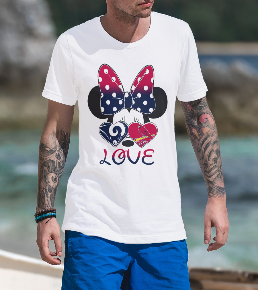 Love Mickey Ears Bow St. Louis Rams Cardinals Hearts T-Shirt