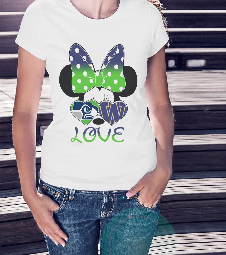 Love Seattle Seahawks Washington Huskies Minnie Bow T-Shirt