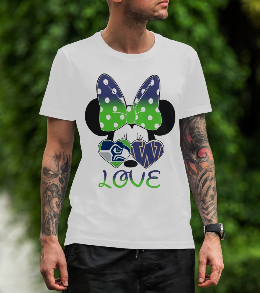 Love Seattle Seahawks Washington Huskies Minnie Bow T-Shirt