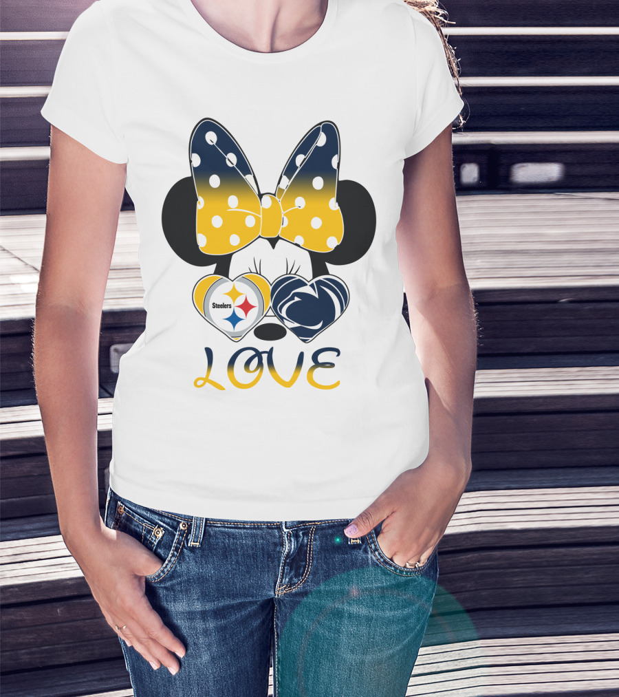 Minnie Mouse Steelers Love Bow Polka Dots T-Shirt