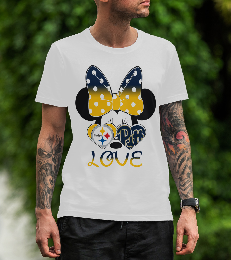 Steelers Pitt Minnie Love Bow Hearts T-Shirt
