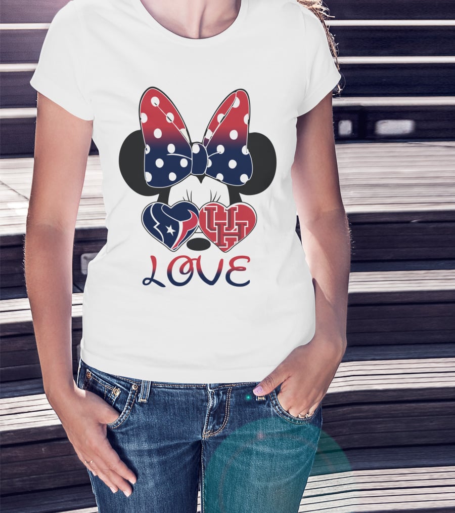Love Minnie Houston Texans Uh Bow Hearts T-Shirt