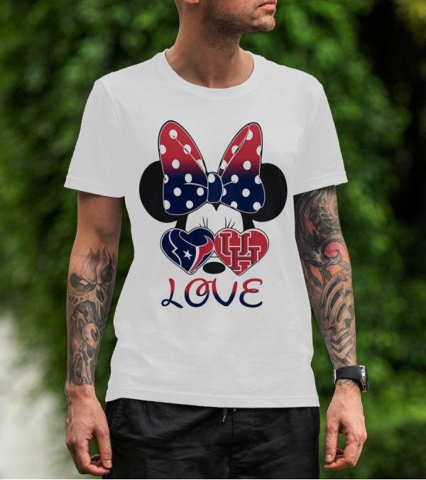 Love Minnie Houston Texans Uh Bow Hearts T-Shirt
