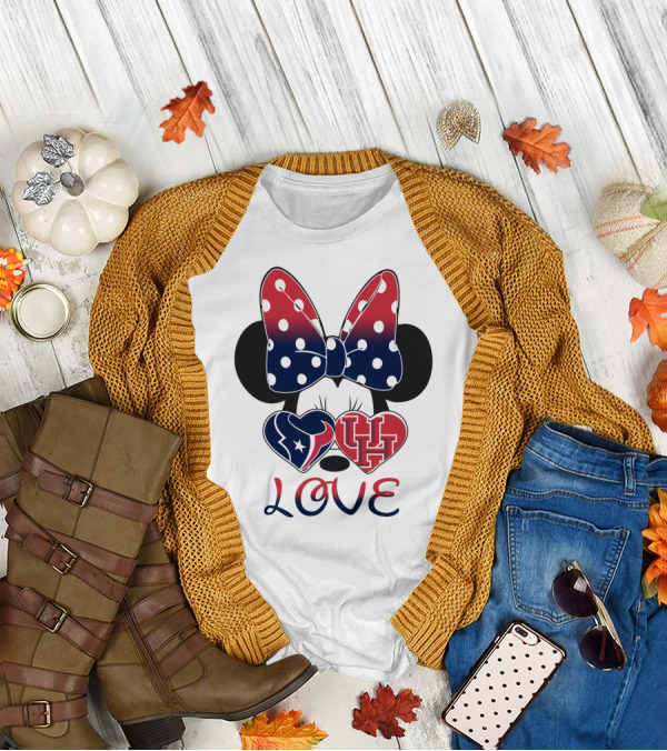 Love Minnie Houston Texans Uh Bow Hearts T-Shirt