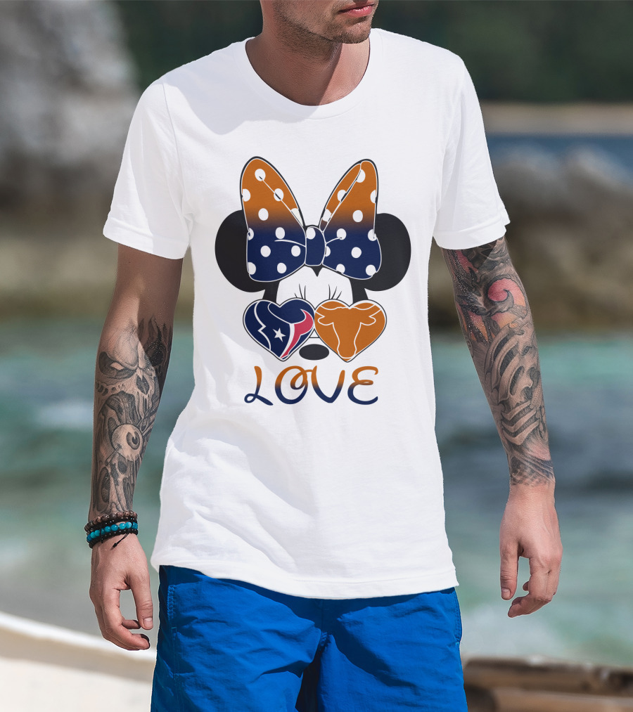Love Texas Houston Football Minnie Ears Bow T-Shirt