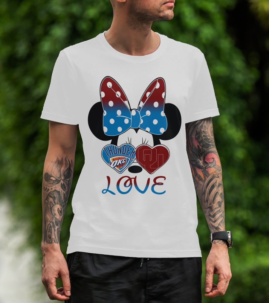 Mic 126 Minnie Mouse Thunder Okc Ou Love Bow Hearts T-Shirt