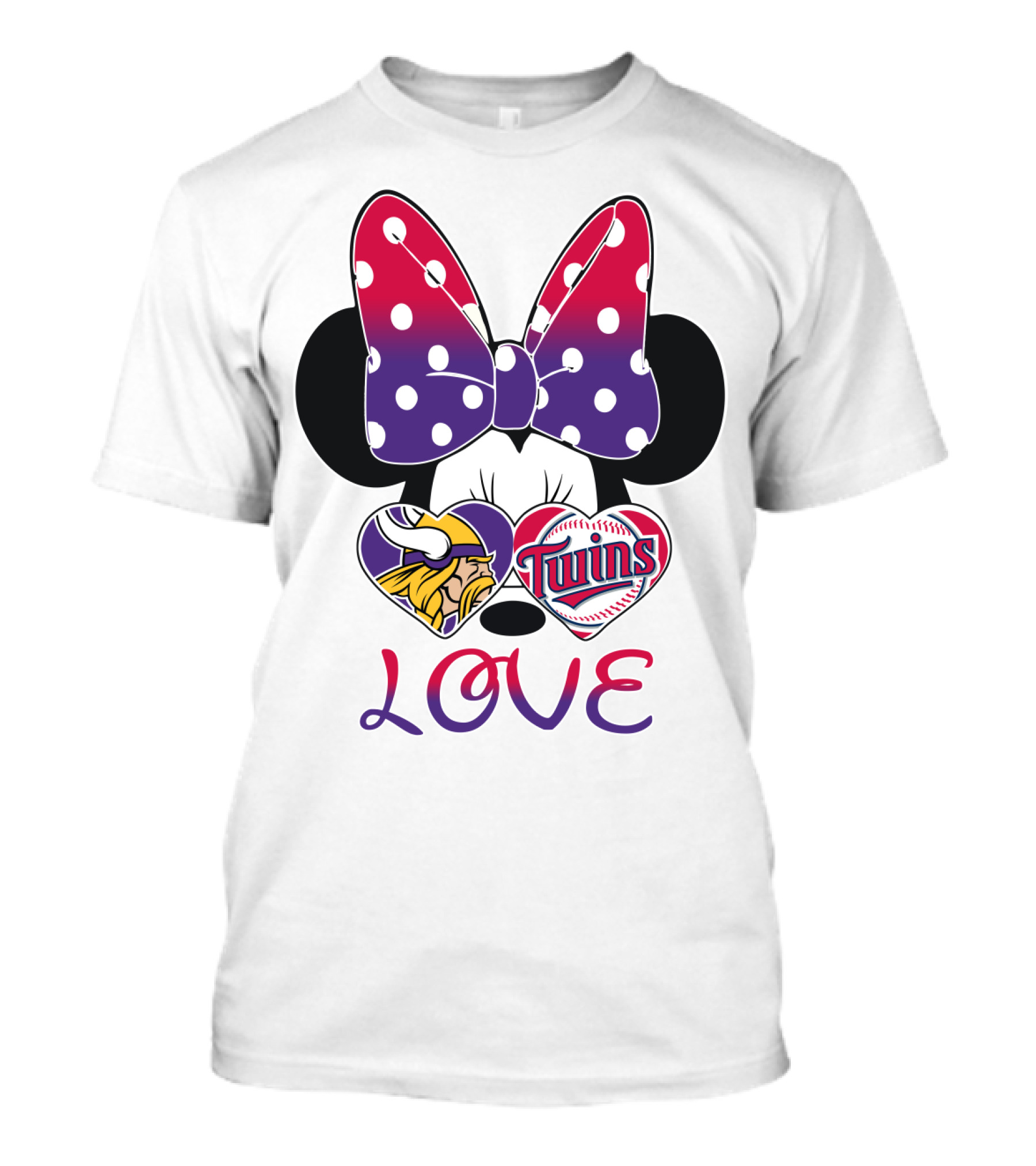 Minnie Mouse Love Vikings Twins Bow Hearts T-Shirt