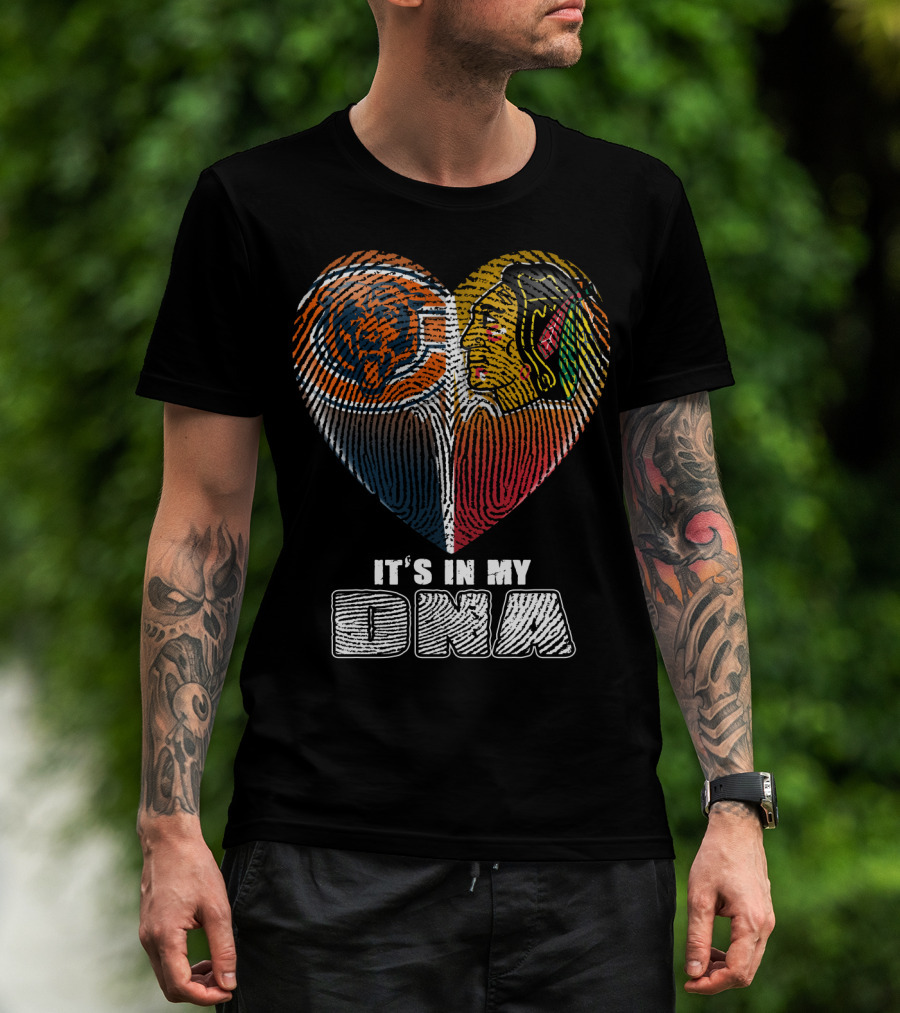 It's In My Dna Chicago Bears Blackhawks Fingerprint Heart T-Shirt