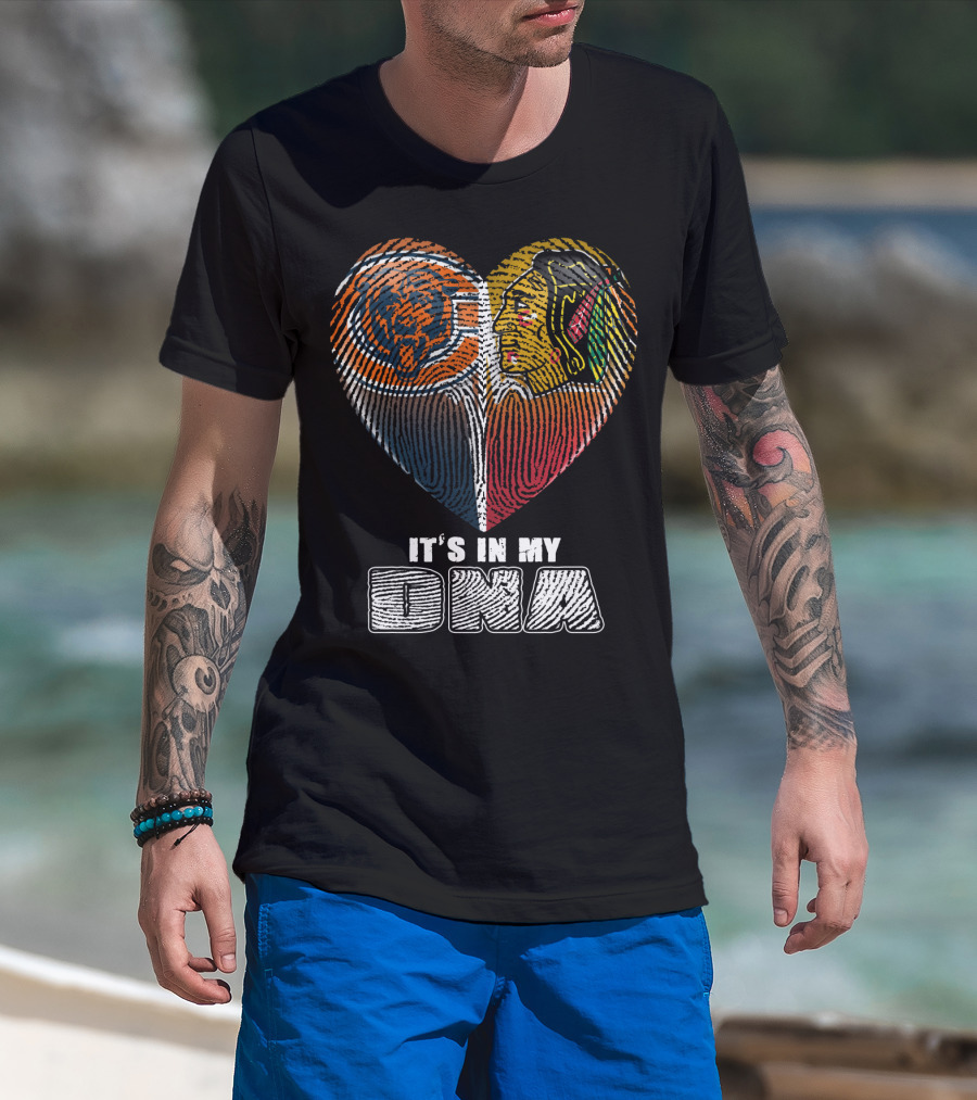 It's In My Dna Chicago Bears Blackhawks Fingerprint Heart T-Shirt
