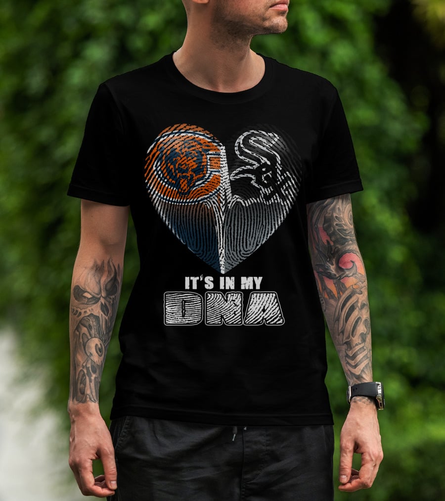 It's In My Dna Chicago Bears White Sox Heart Fingerprint T-Shirt