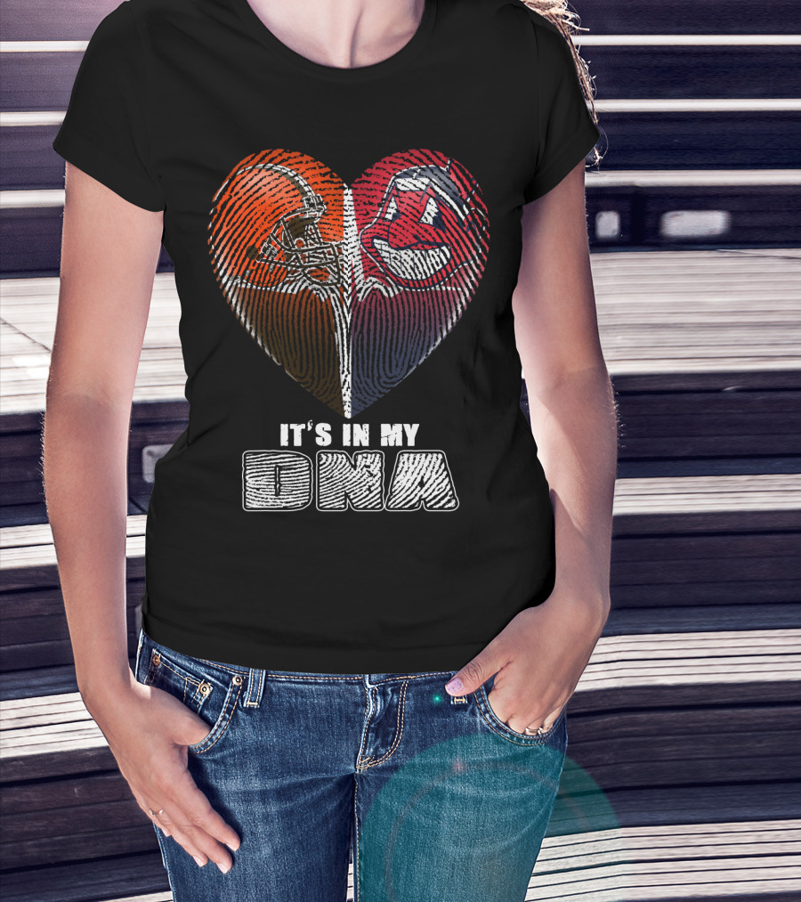 It's In My Dna Cleveland Browns And Indians Heart Fingerprint T-Shirt