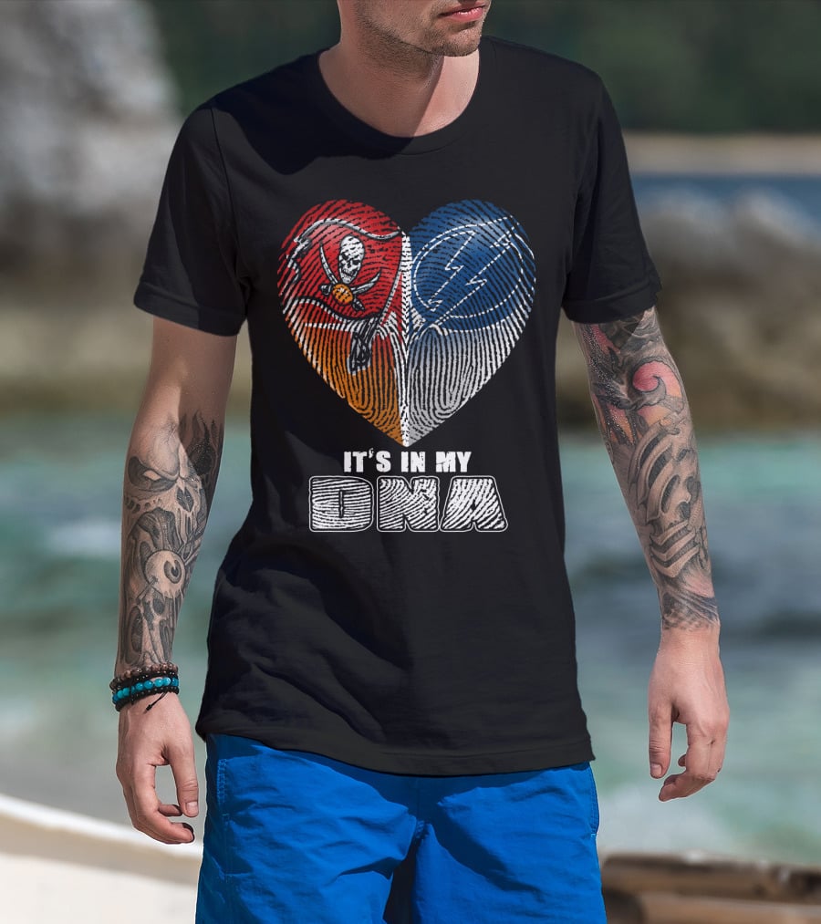 It's In My Dna Buccaneers Lightning Heart Fingerprint T-Shirt