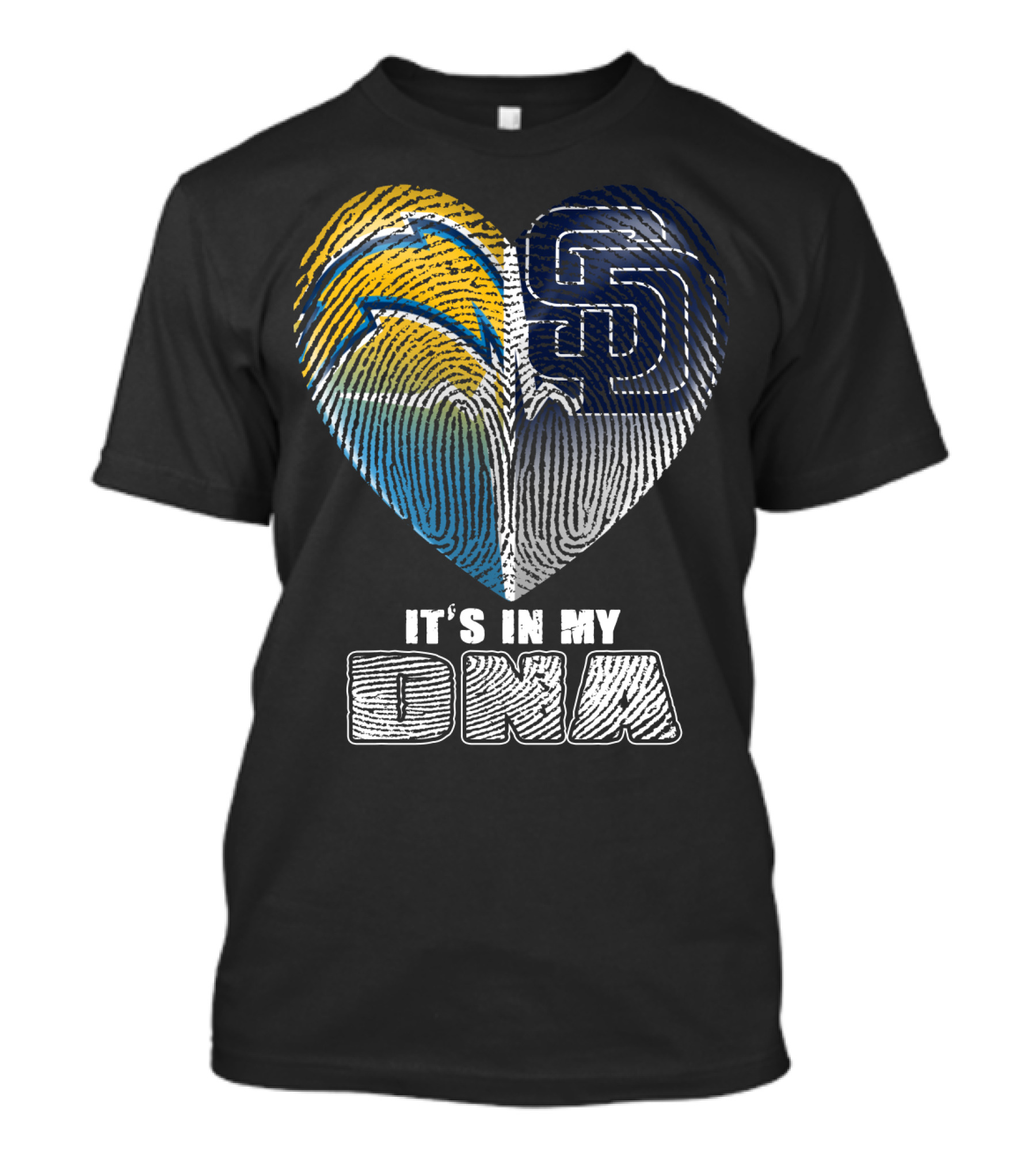 It's In My Dna Chargers Padres Heart Fingerprint T-Shirt