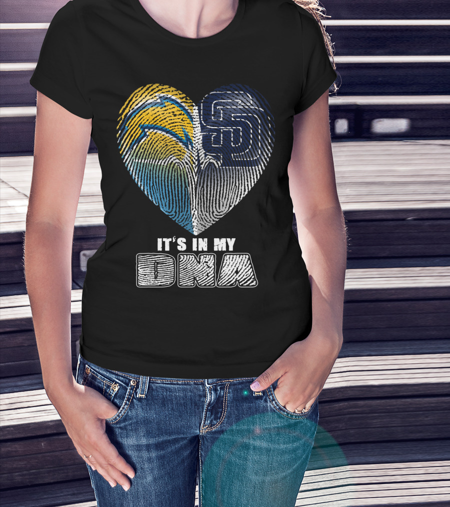 It's In My Dna Chargers Padres Heart Fingerprint T-Shirt