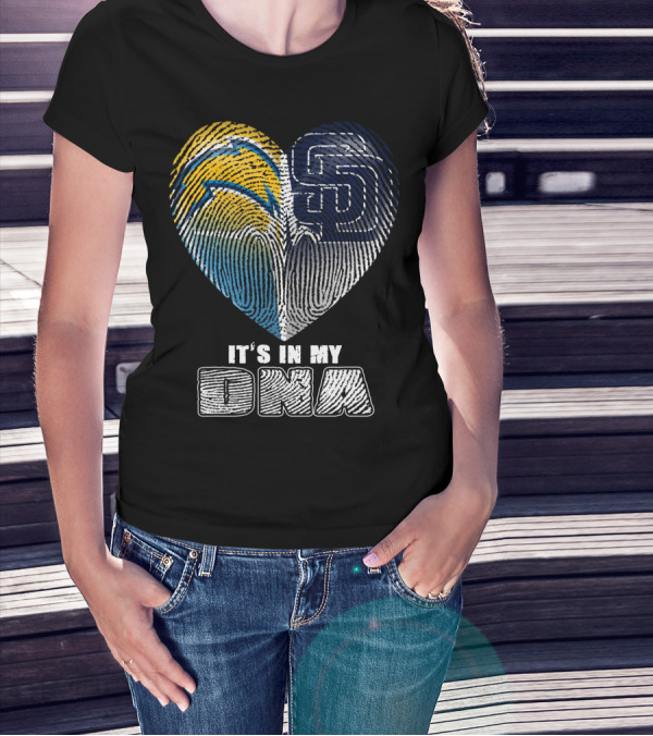It's In My Dna Chargers Padres Heart Fingerprint T-Shirt