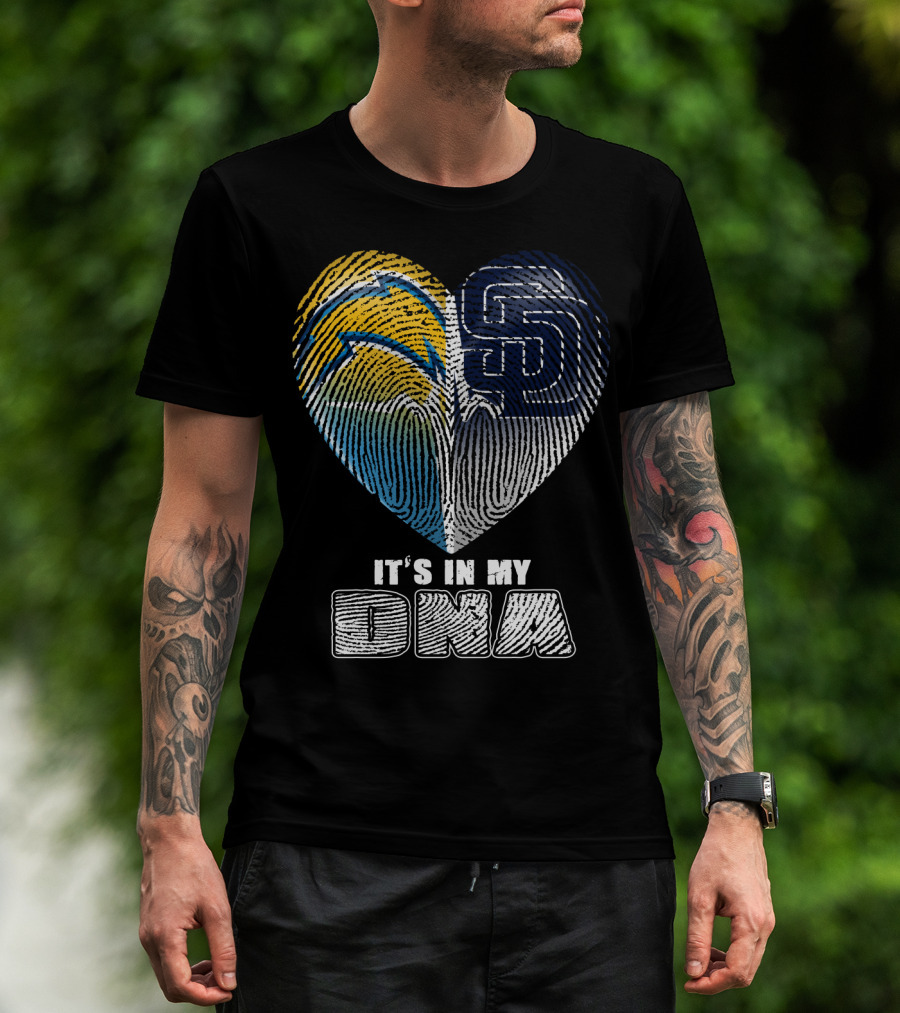 It's In My Dna Chargers Padres Heart Fingerprint T-Shirt
