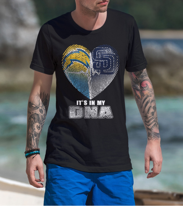 It's In My Dna Chargers Padres Heart Fingerprint T-Shirt