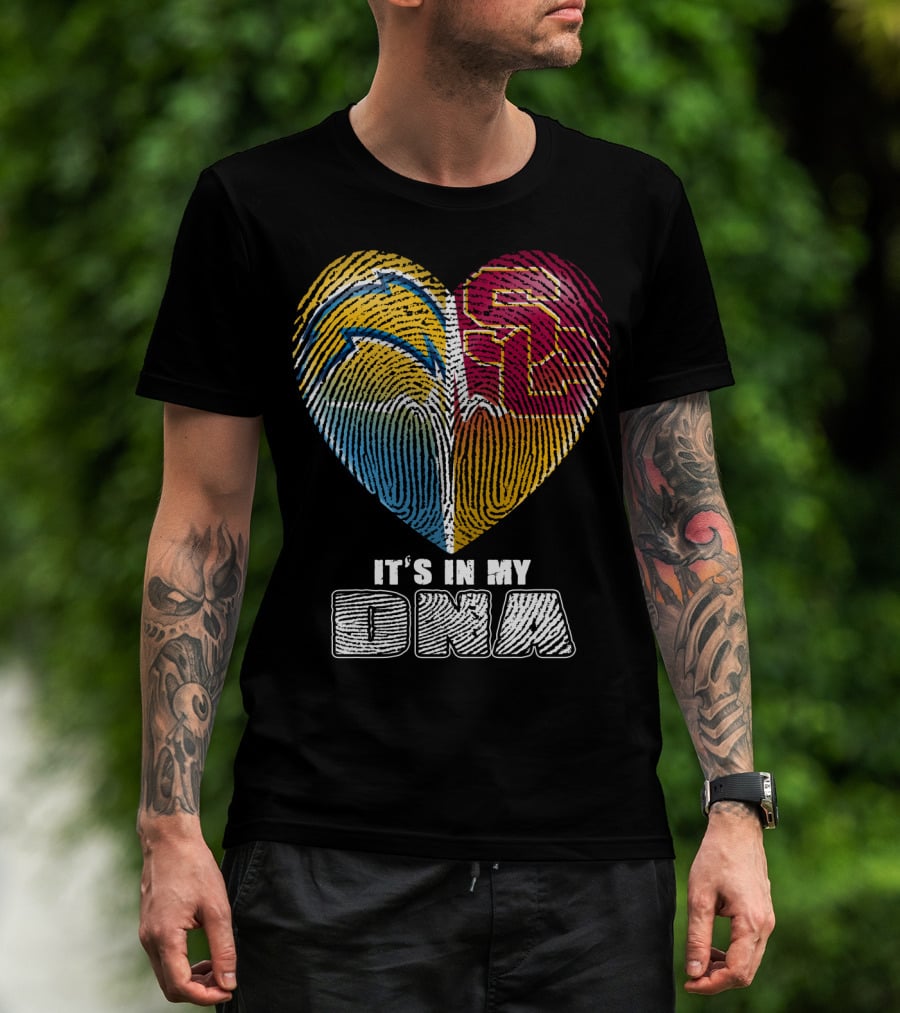 It's In My Dna Chargers Usc Fingerprint Heart T-Shirt