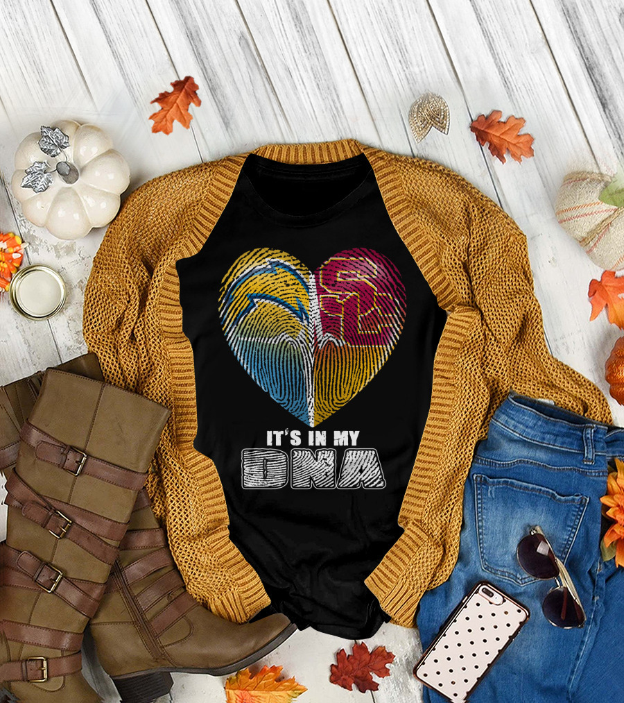 It's In My Dna Chargers Usc Fingerprint Heart T-Shirt