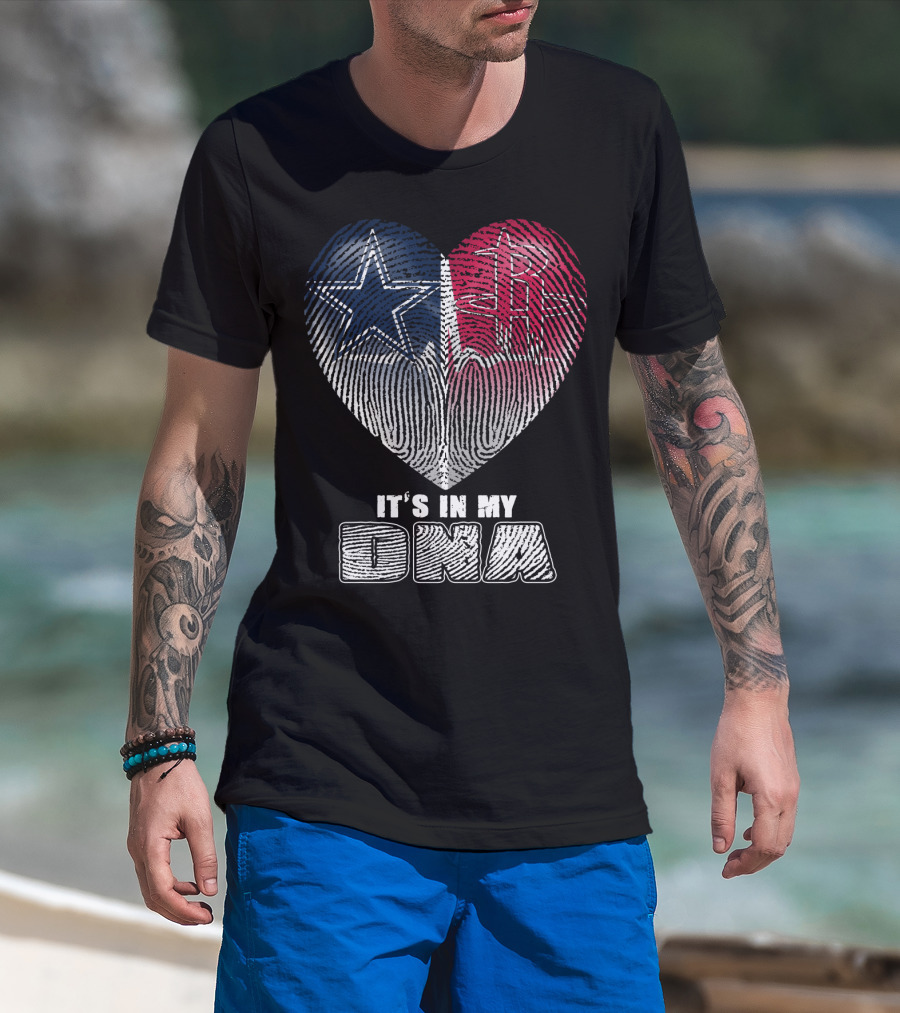 It's In My Dna Dallas Houston Heart Fingerprint T-Shirt