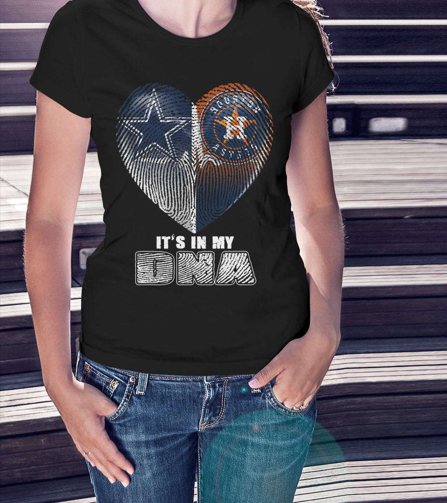 It's In My Dna Dallas Cowboys Houston Astros Heart Fingerprint T-Shirt