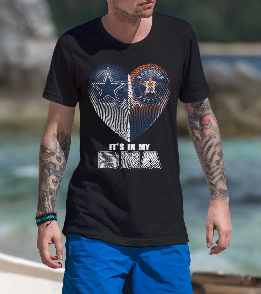 It's In My Dna Dallas Cowboys Houston Astros Heart Fingerprint T-Shirt