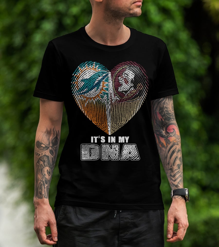 It's In My Dna Miami Dolphins Florida State Seminoles Heart Fingerprint T-Shirt