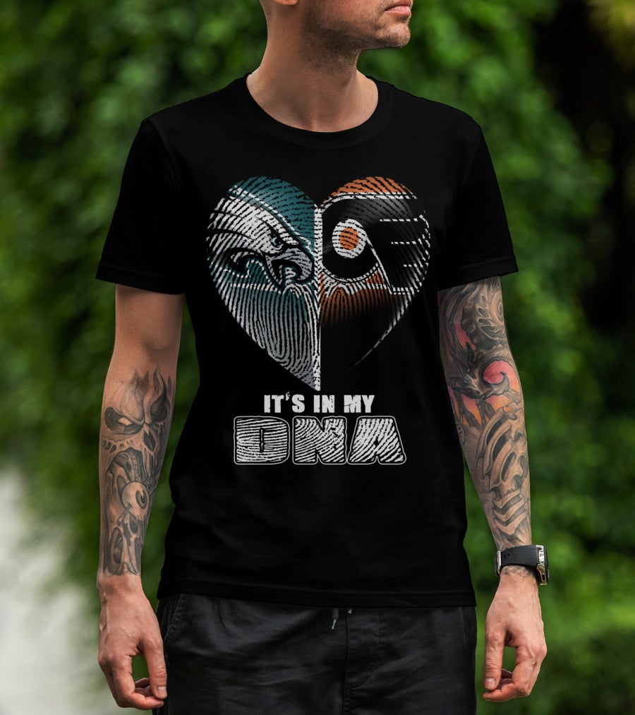 Eagles Flyers It's In My Dna Heart Fingerprint T-Shirt