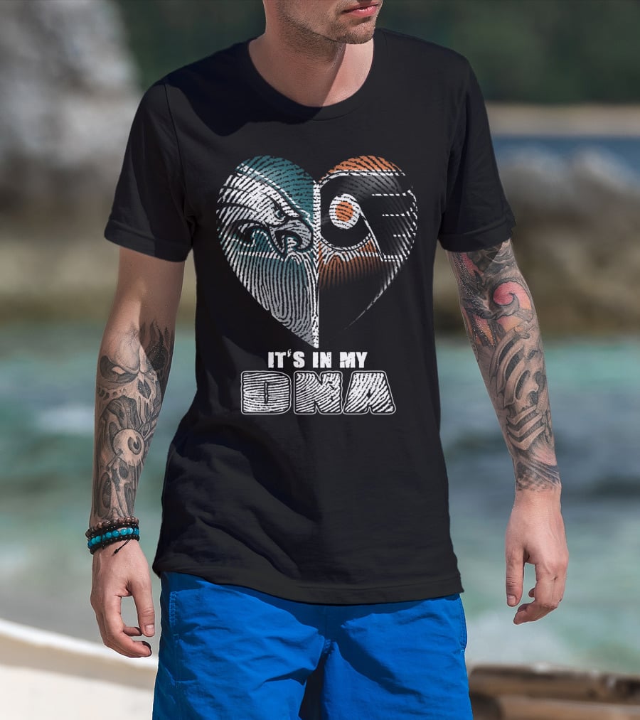 Eagles Flyers It's In My Dna Heart Fingerprint T-Shirt