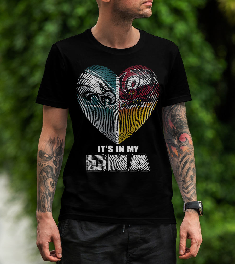 It's In My Dna Eagles Hurricanes Heart Fingerprint T-Shirt