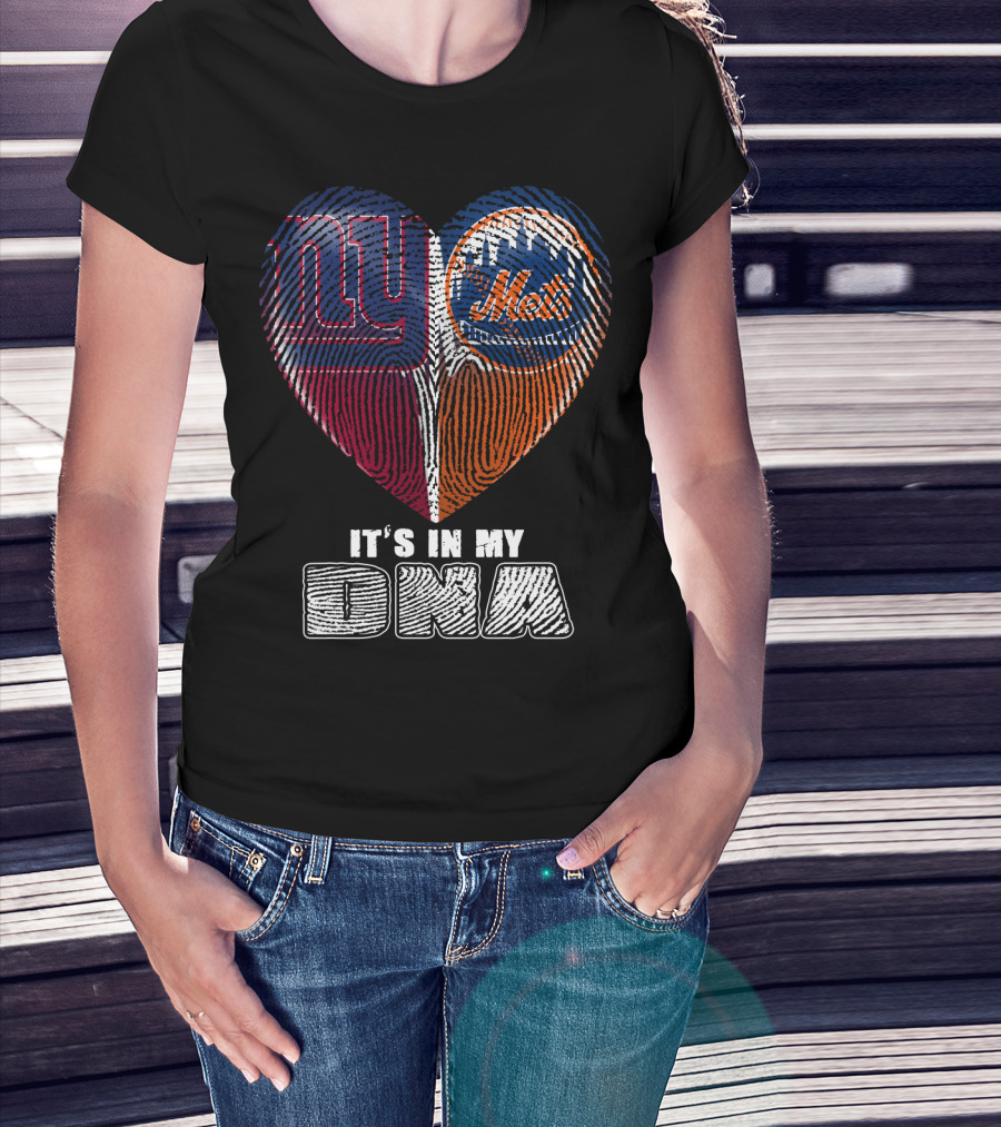 It's In My Dna Ny Giants Mets Fingerprint Heart T-Shirt