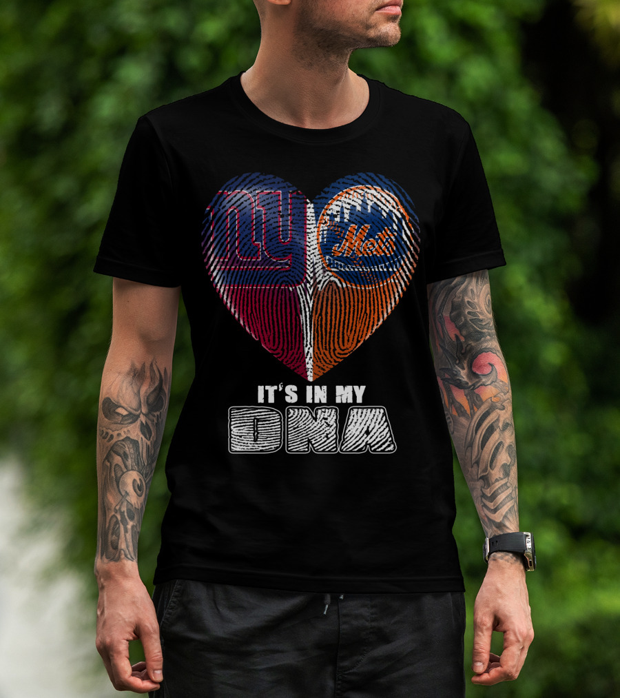 It's In My Dna Ny Giants Mets Fingerprint Heart T-Shirt