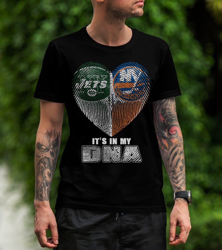 It's In My Dna Jets Islanders Heart Fingerprint T-Shirt