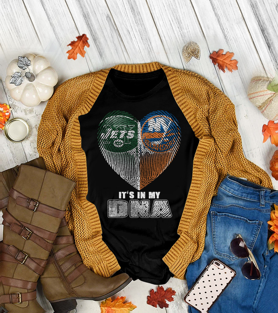 It's In My Dna Jets Islanders Heart Fingerprint T-Shirt