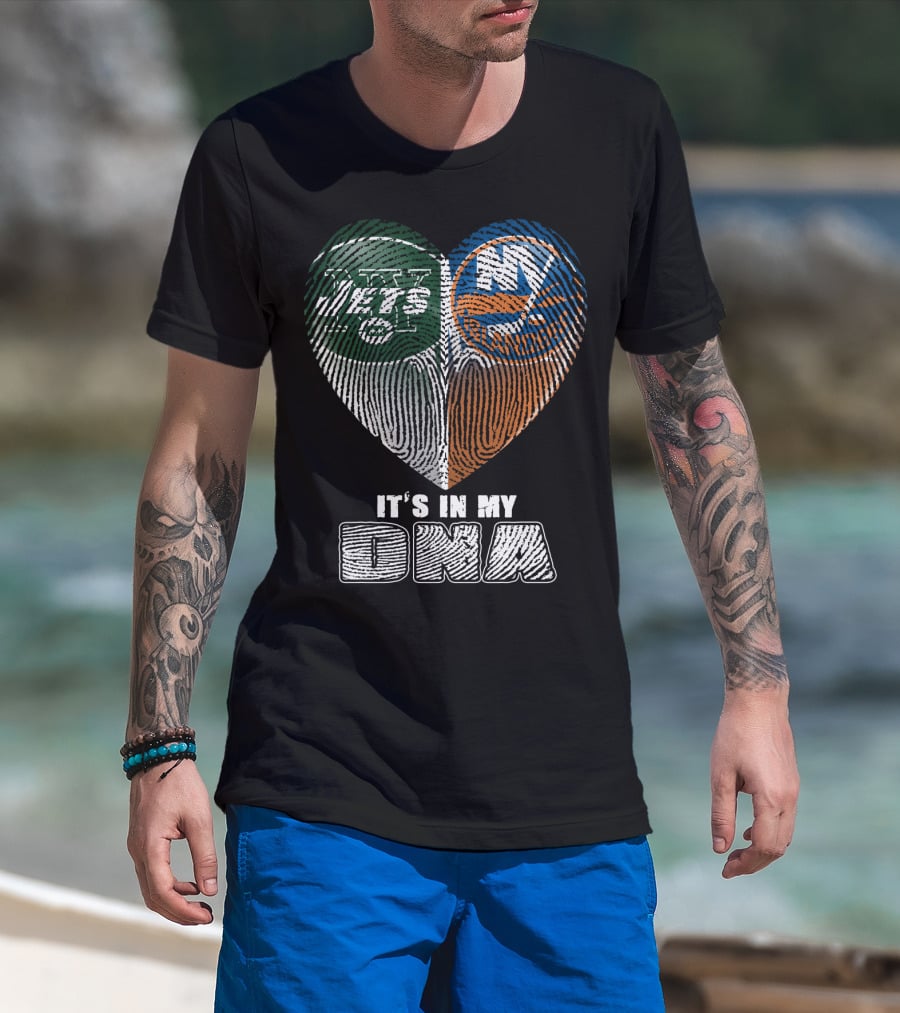 It's In My Dna Jets Islanders Heart Fingerprint T-Shirt