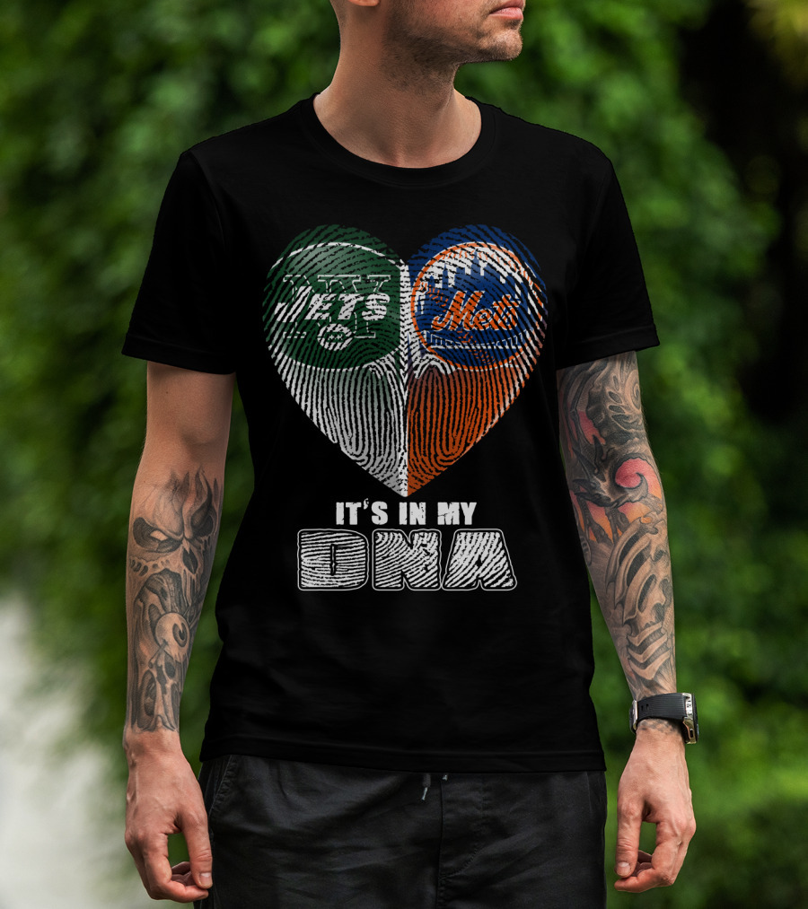 Jets Mets It's In My Dna Fingerprint Heart T-Shirt