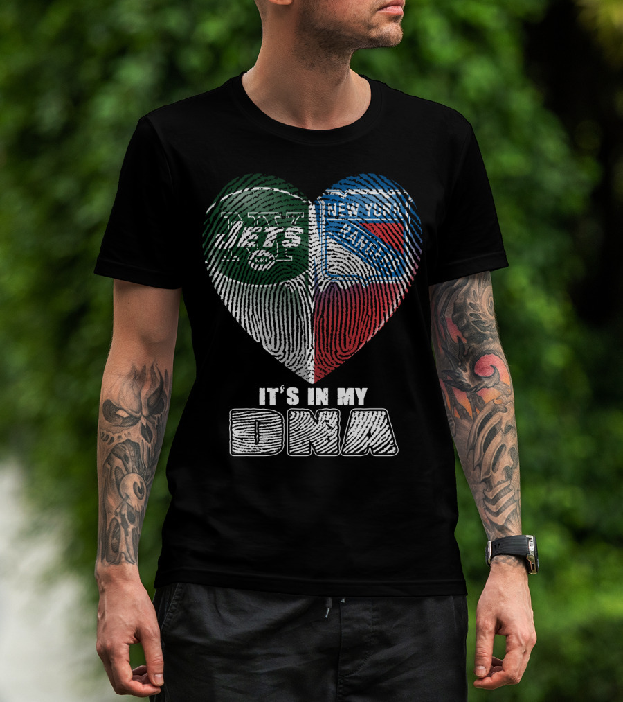 New York Jets And Rangers It's In My Dna Heart Fingerprint T-Shirt