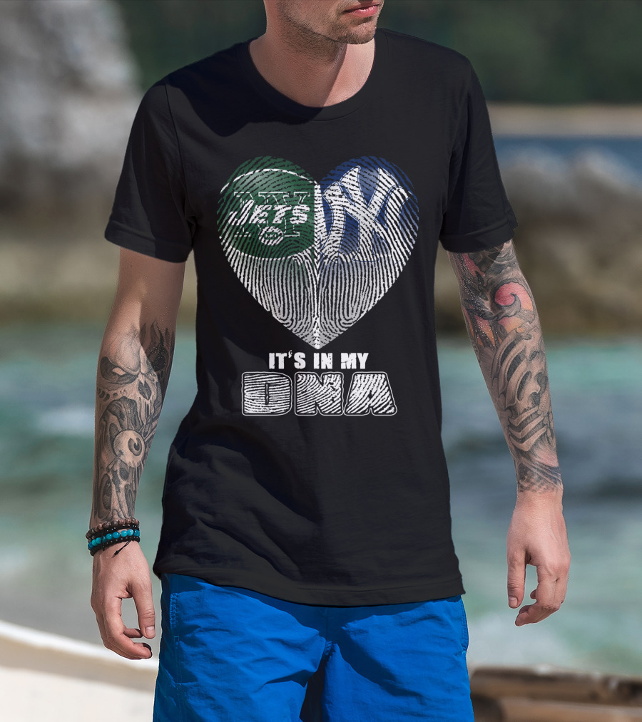 It's In My Dna Jets Yankees Fingerprint Heart T-Shirt